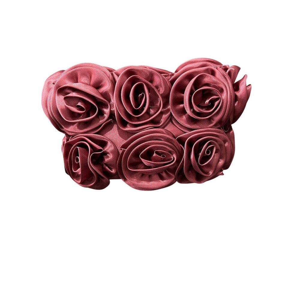 For Your Ease Only Red Rosette Flowers Evening Clutch Bag Fancy Formal Dressy